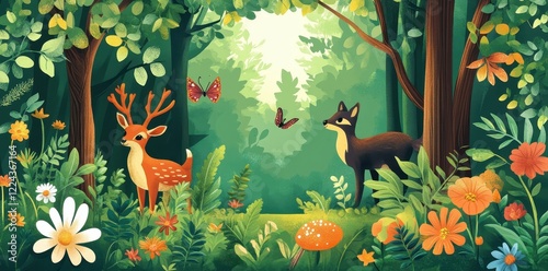 Wallpaper Mural Deer and Fawn in a Lush Green Forest Torontodigital.ca