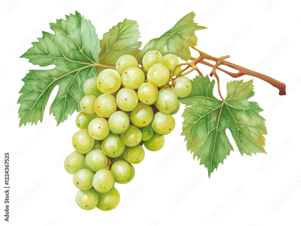 Isolated Green Grape Bunch with Leaf and Vine Isolated Green Grape Bunch with Leaf and Vine
