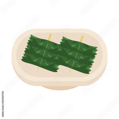しそ巻き。フラットなベクターイラスト。
Shiso maki. Flat vector illustration.