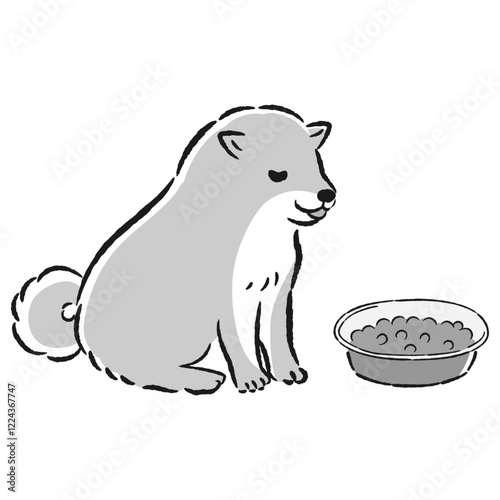 ごはんを食べる犬のイラスト（ドッグフード）