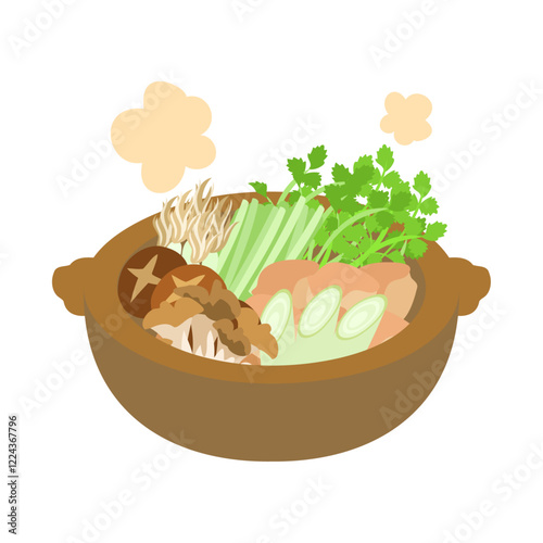 せり鍋。フラットなベクターイラスト。
Seri nabe. Flat vector illustration.