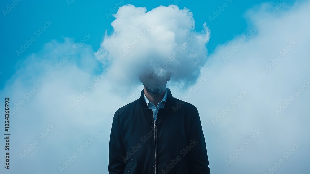 A man stands with his head in the clouds A man stands with his head in the clouds