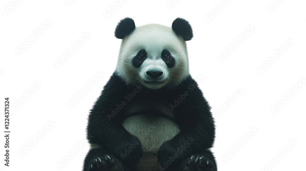 A playful giant panda sits curiously against a bright, minimalistic background A playful giant panda sits curiously against a bright, minimalistic background