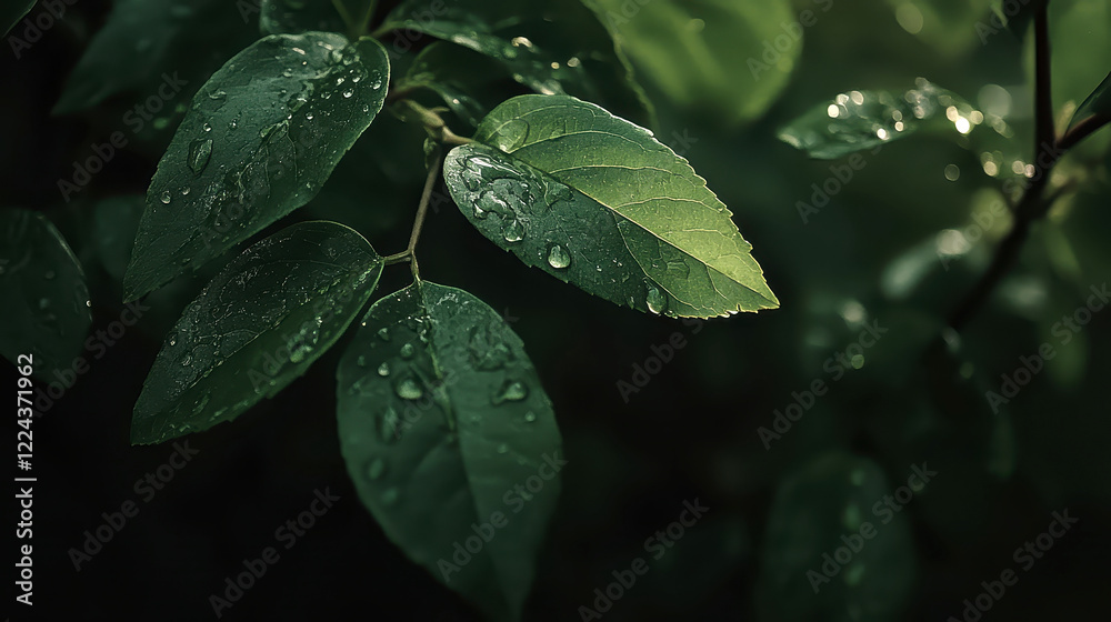 Close-up of green leaves with water droplets after rain
Close-up of green leaves with water droplets after rain