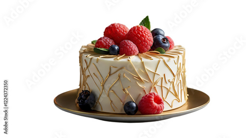 Elegant White Layer Cake with Raspberries photo