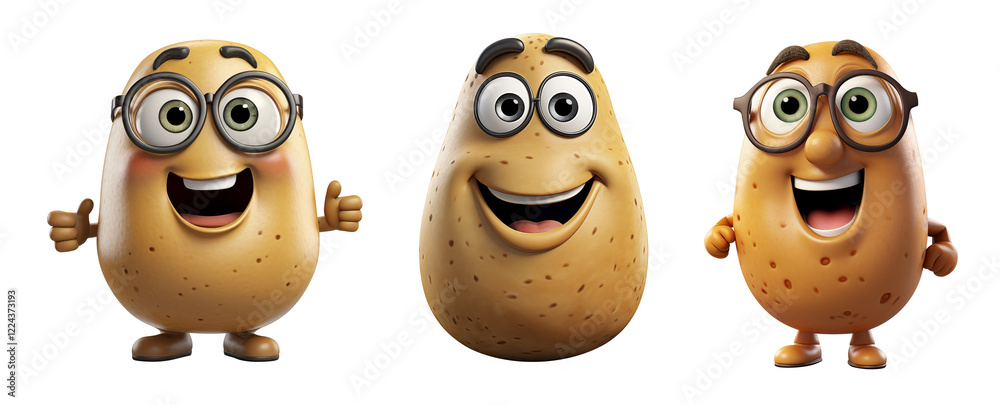 Fototapeta premium Happy Cartoon Potato Characters with Expressive Faces