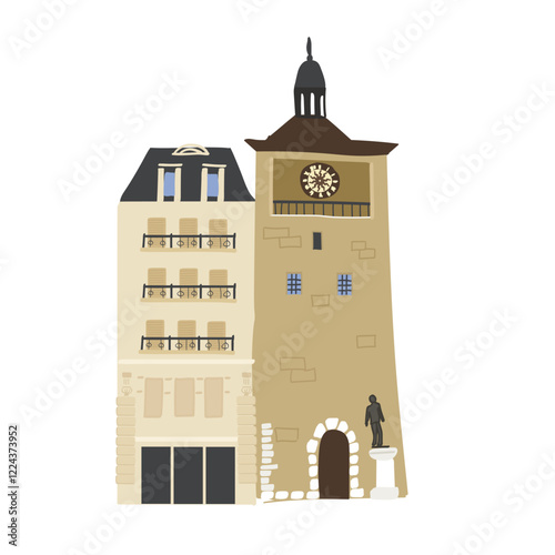 Hand drawn cute landmarks in Flat Style, Famous Place and Historical Buildings, Travel and Tourist Attraction.