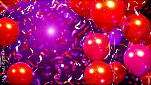 Red Balloons with colorful confetti for valentine