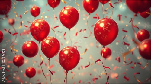 Red party Balloons with confetti