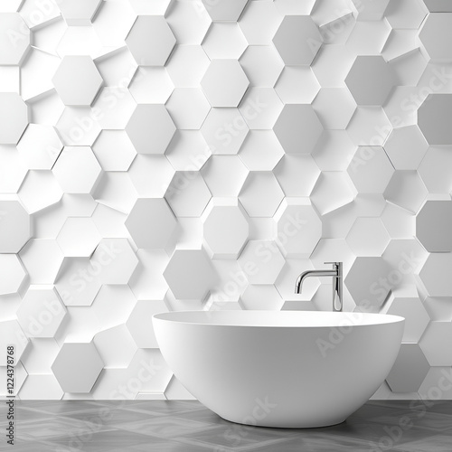 The geometric hexagon texture pattern design. The abstract hexagon design whit background abstract wall decorative in the bath copy space, technology, data, commination. photo