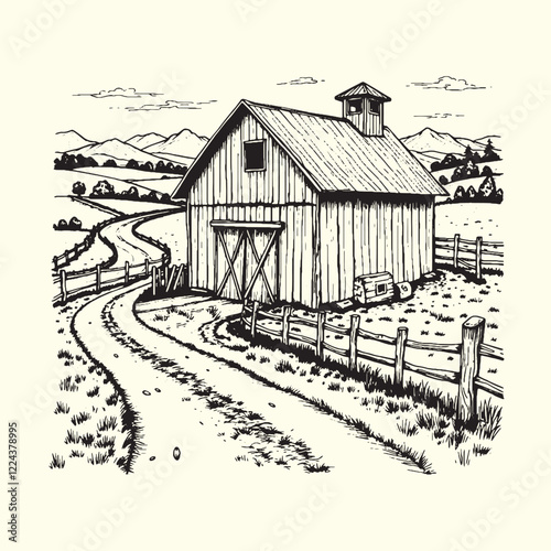 Hand-drawn farm ranch sketch line art illustration