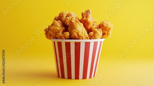 Crispy Fried Chicken Bucket on Yellow Background