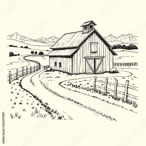 Hand-drawn farm ranch sketch line art illustration