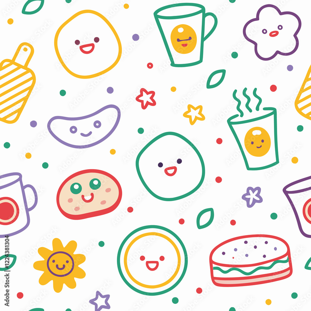 Cheerful cartoon food and drink seamless pattern. (1) Cheerful cartoon food and drink seamless pattern. (1)