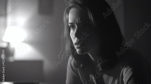 Pensive Woman in Dramatic Black and White Portrait