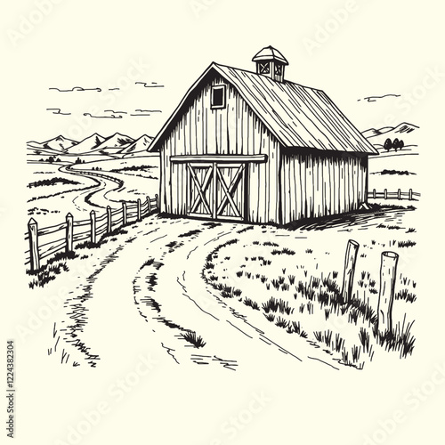 Hand-drawn farm ranch sketch line art illustration