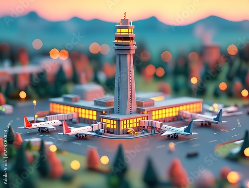 Air traffic control tower at miniature airport daytime photography scenic view urban landscape photo