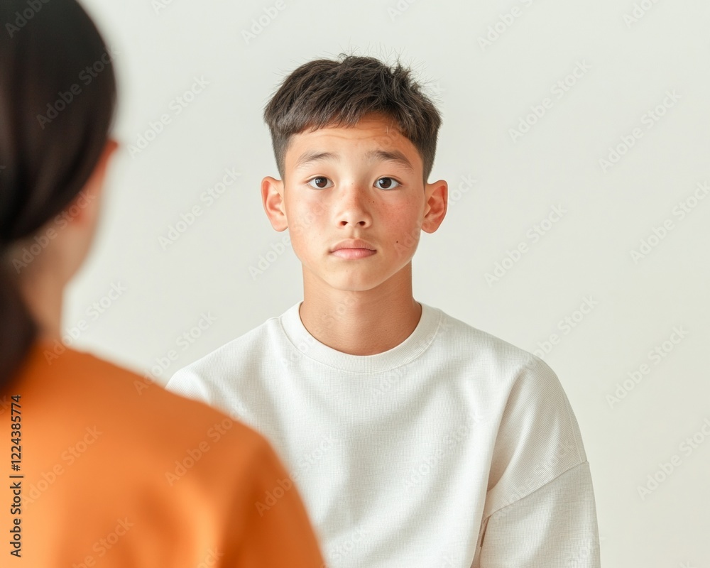 Calming Minimalist Office Empathetic Counseling Session with Asian Teen - Youth Support and Wellness Spaces in Modern Healthcare Calming Minimalist Office Empathetic Counseling Session with Asian Teen - Youth Support and Wellness Spaces in Modern Healthcare