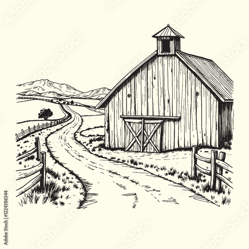 Hand-drawn farm ranch sketch line art illustration