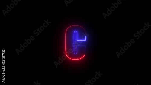 Alphabet C neon animation, Neon Glowing letter on black background, 4k video1.. photo