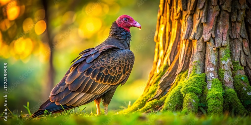Obraz premium Aerial View: Turkey Vulture at Tree Base - Wildlife Photography