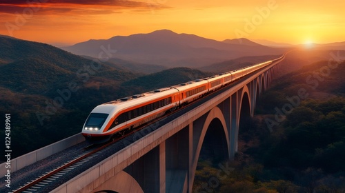 Wallpaper Mural Modern high speed train crossing a bridge at sunset Torontodigital.ca