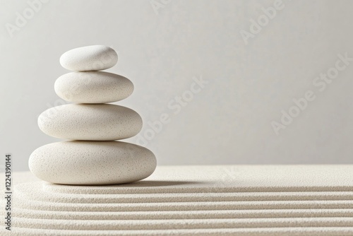 Minimalist Serenity Stonescape Textured Zen Stones in Harmony with Sand Patterns - Mindfulness Decor for Modern Wellness and Calm Workspaces photo