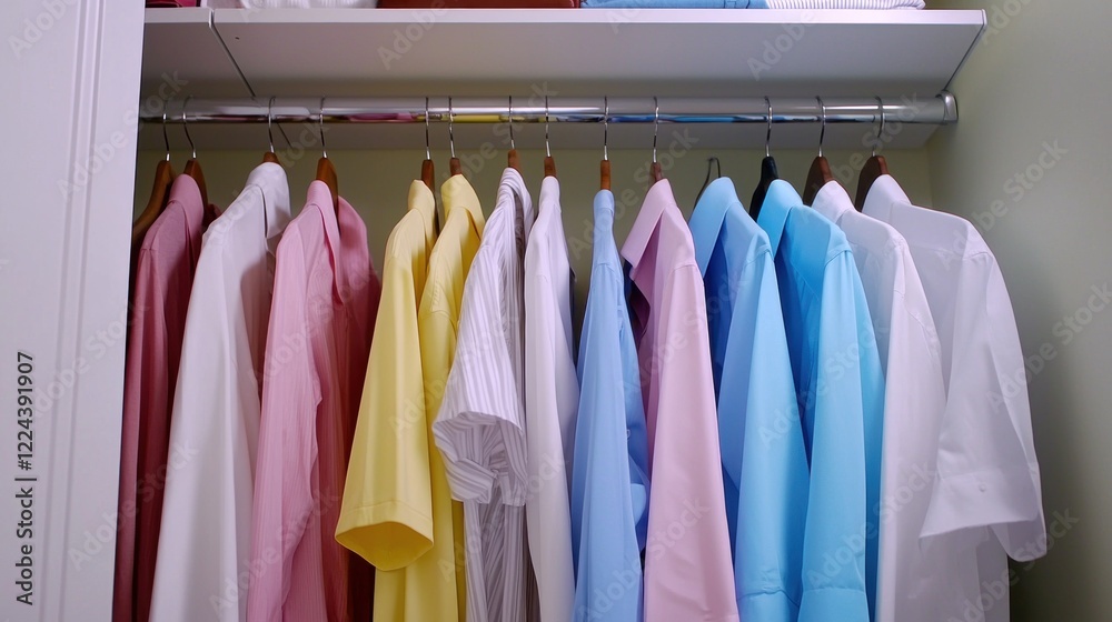 Fototapeta premium Organized Colorful Shirts in a Closet