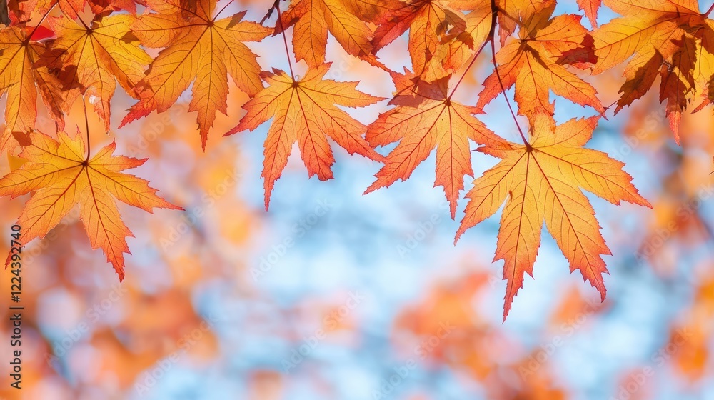 Vibrant Nature Colorful autumn leaves on trees, vibrant reds, oranges, and yellows against a clear blue sky Vibrant Nature Colorful autumn leaves on trees, vibrant reds, oranges, and yellows against a clear blue sky
