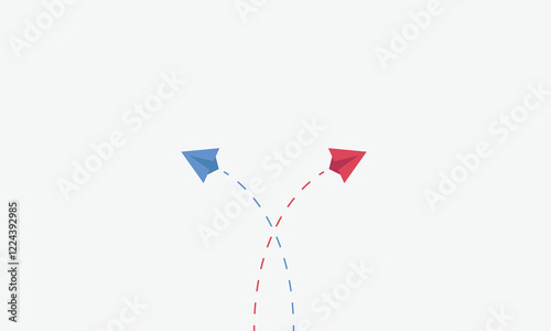 New idea concept. Business life change concept. Different thinking, Business leader, personality development idea concept. leadership,individuality idea concept. Red and blue paper plane
