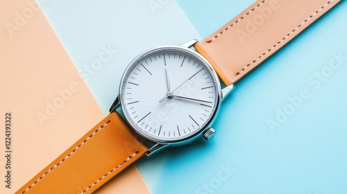 Wallpaper Mural Vintage wristwatch with an elegant leather strap on a minimalist color background, showcasing the classic watch face with fine details Torontodigital.ca