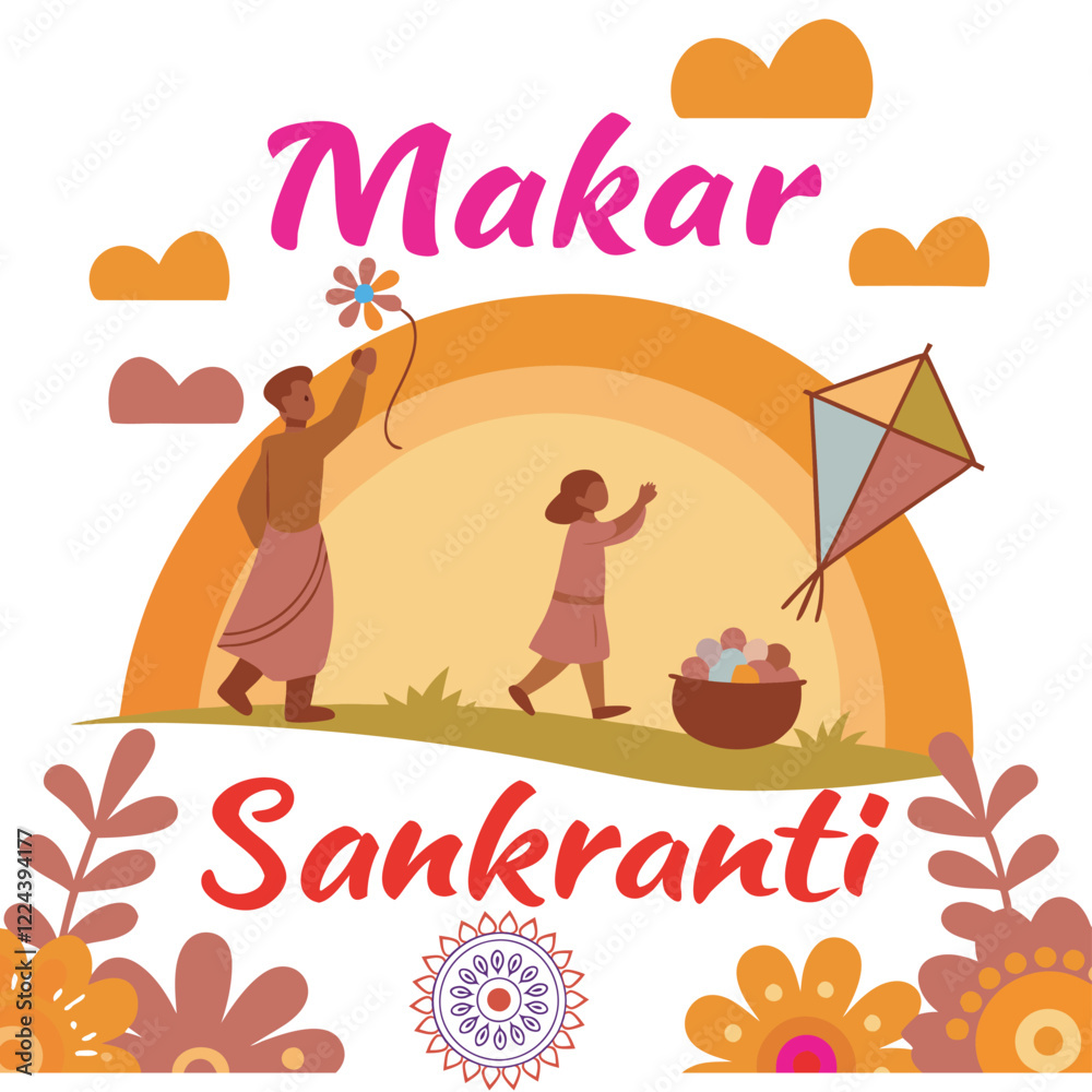 Fototapeta premium Celebrate Makar Sankranti with Colorful Kites and Sweet Traditions, Art & Illustration
