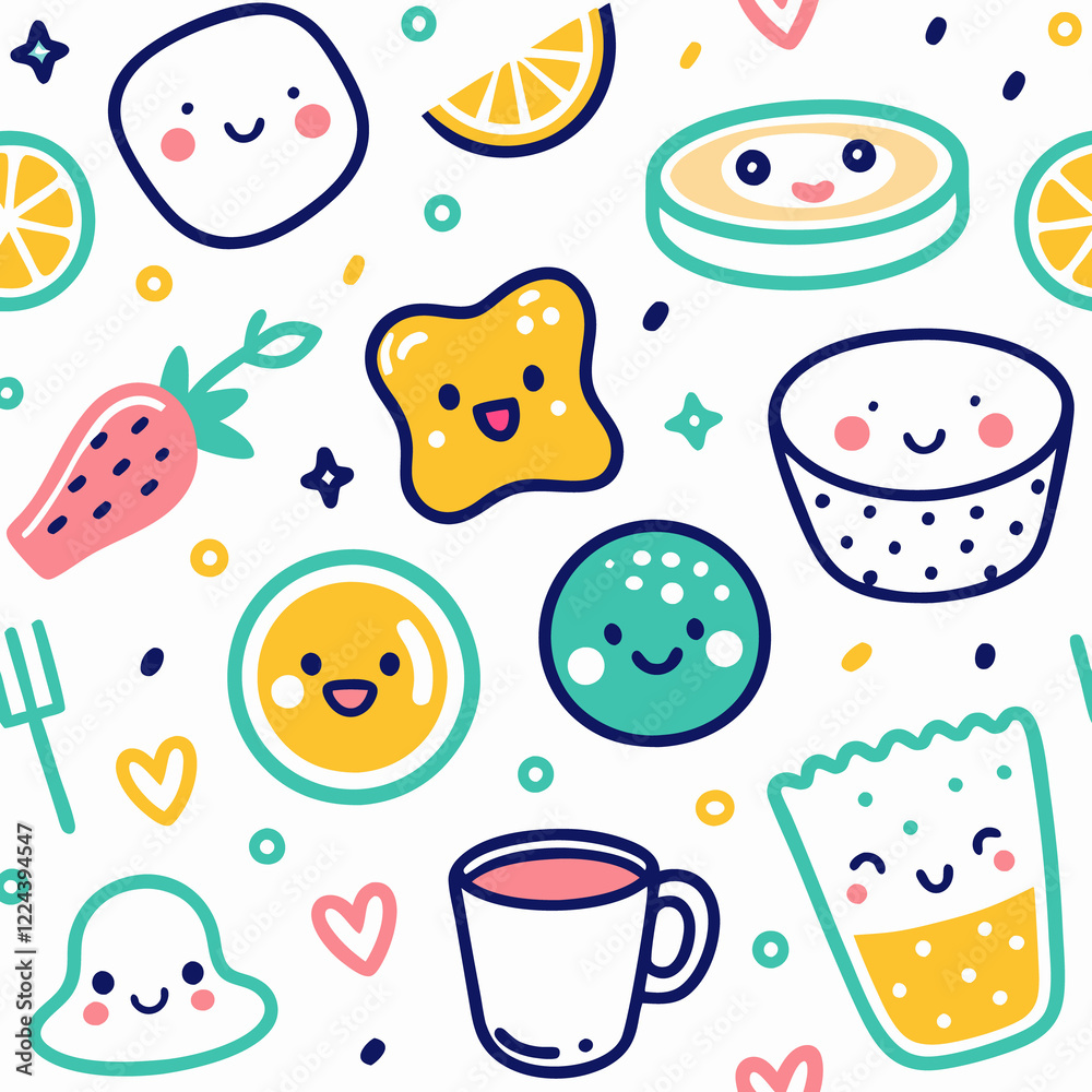 Cute breakfast food cartoon seamless pattern. Cute breakfast food cartoon seamless pattern.
