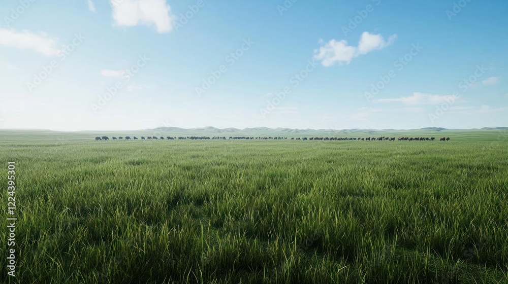 Fototapeta premium Vast Green Field Under Clear Sky