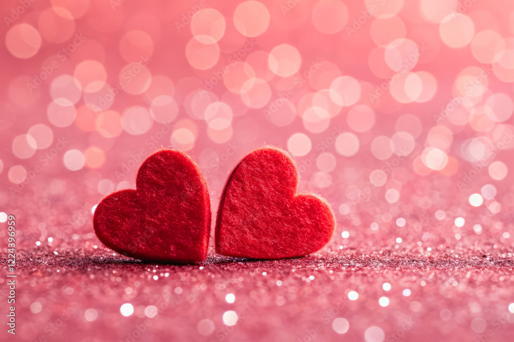 Obraz premium Romantic Red Hearts on Glittering Background for Valentine’s Day Celebration