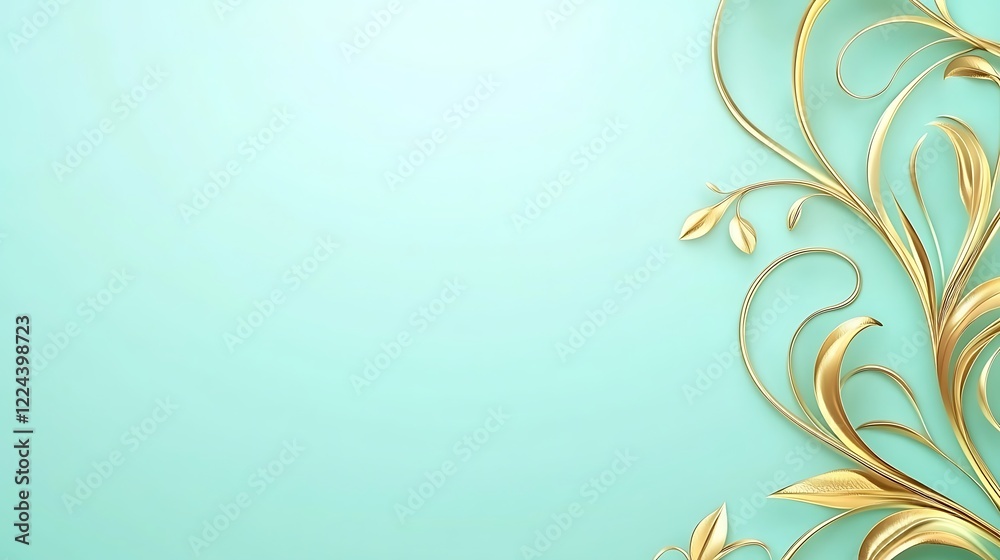 Elegant Gold Floral Design on Mint Background Elegant Gold Floral Design on Mint Background
