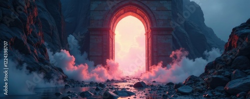 A doorway made of mist leads to an otherworldly realm, realm, ethereal, spectral