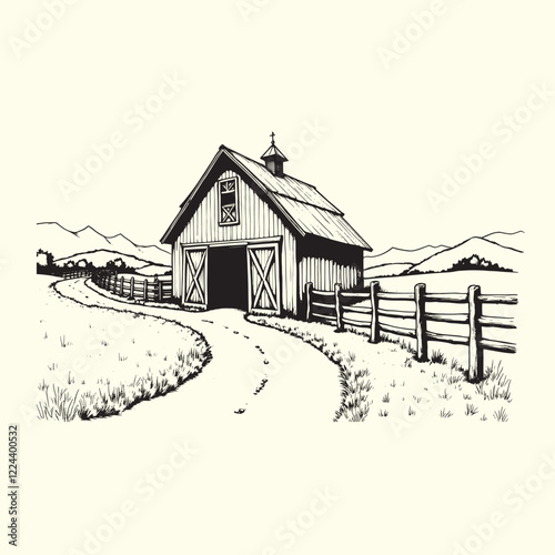 Hand-drawn farm ranch sketch line art illustration