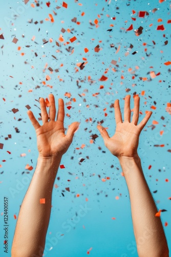 Vibrant Concert Energy Hands Raised Amongst Explosive Confetti - Impactful Event Promotion and Modern Entertainment Branding for Youth Engagement