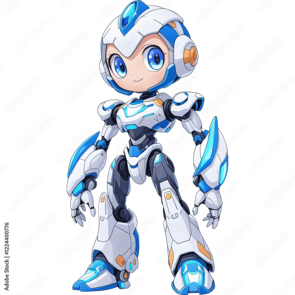 Futuristic Blue and White Robot with Dynamic Pose and Sleek Design Futuristic Blue and White Robot with Dynamic Pose and Sleek Design