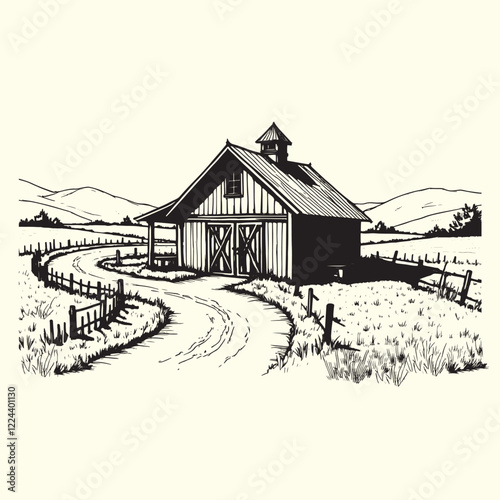 Hand-drawn farm ranch sketch line art illustration