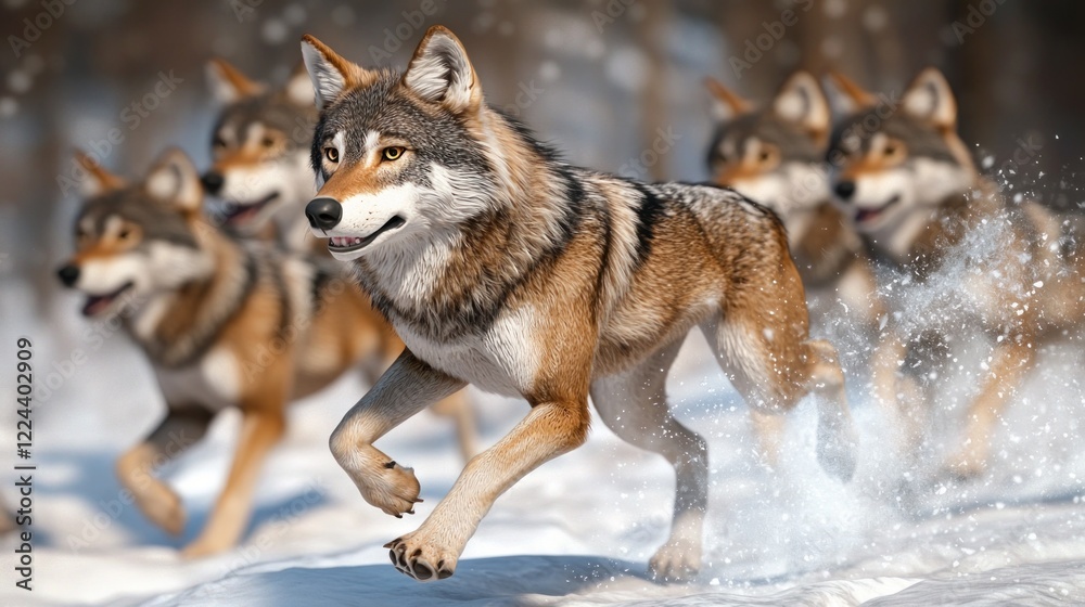 Wolves Running in Winter Snow Wolves Running in Winter Snow