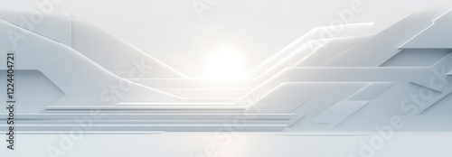 Minimalist Abstract Design Layered Geometric Shapes White Background Soft Light Serenity Modernity