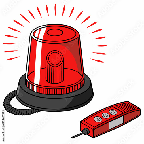 red emergency light isolated on white background. 
