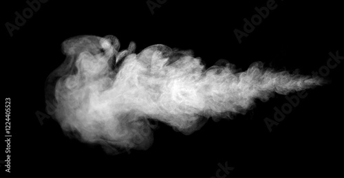 Close-up photo set of abstract white smoke or vapor floating on black background. Fog and clouds effect for design. Smog elements.
