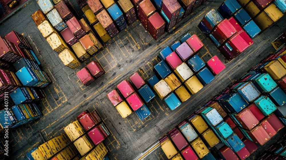 Obraz premium Aerial View of a Colorful Shipping Container Yard