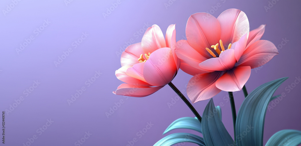 Naklejka premium 3D Vibrant Tulip Bouquet with a Soft Glow