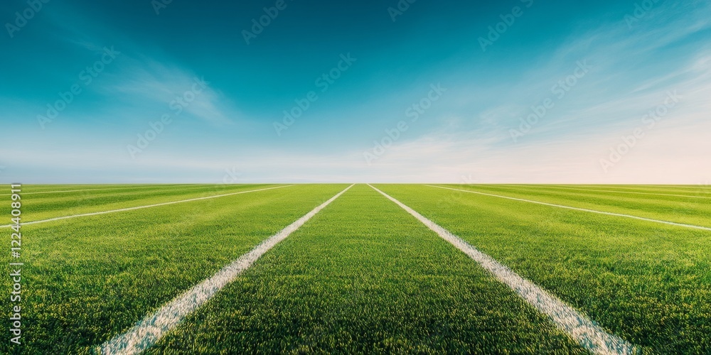 Obraz premium Wide Angle Aesthetic Expansive Green Cricket Field with Boundary Lines - Eco-Friendly Sports Design and Marketing for Modern Athletic Venues and Sustainable Fan Engagement