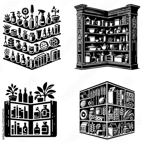 High-Quality Vector Silhouette of a Corner Shelf on White Background