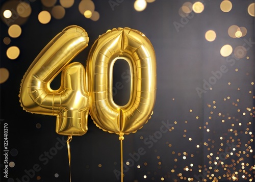 Gold Foil Balloon Number 40 with 40th Anniversary Greeting Card photo